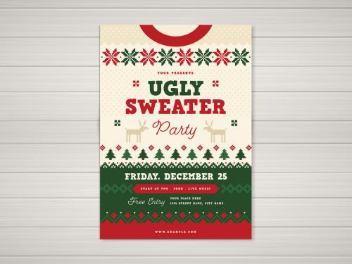 Ugly Sweater Christmas Party Flyer Layout - 396855498