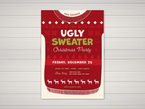 Ugly Sweater Christmas Party Flyer Layout - 396855523