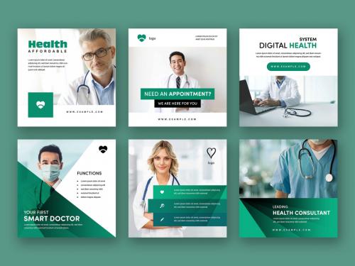 Medical Social Media Post Layouts with Teal Accents - 397088505