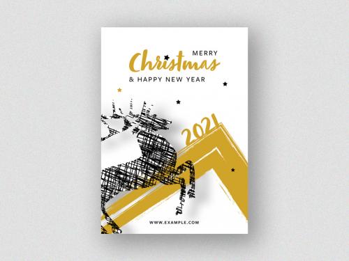 Christmas Card Layout with Deer Illustration - 397088507