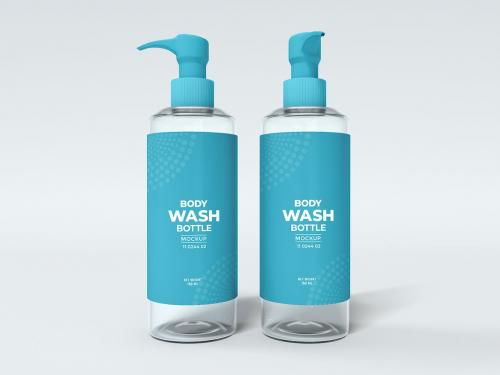 Body Wash Pump Bottle with Refill Packaging Mockup