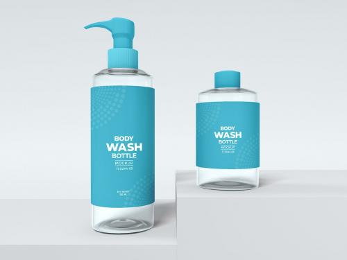 Body Wash Pump Bottle with Refill Packaging Mockup
