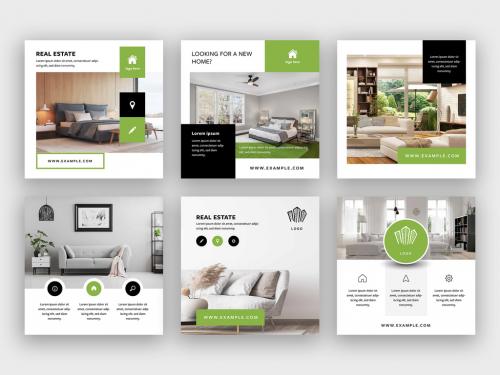 Real Estate Social Media Post Layouts with Green Accents - 397088646