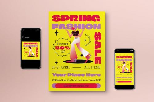 Yellow Flat Design Spring Fashion Sale Flyer Set