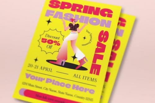 Yellow Flat Design Spring Fashion Sale Flyer Set