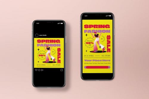 Yellow Flat Design Spring Fashion Sale Flyer Set