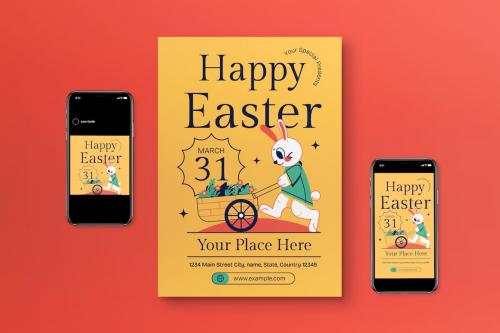 Yellow Blue Flat Design Happy Easter Flyer Set