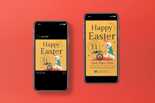 Yellow Blue Flat Design Happy Easter Flyer Set