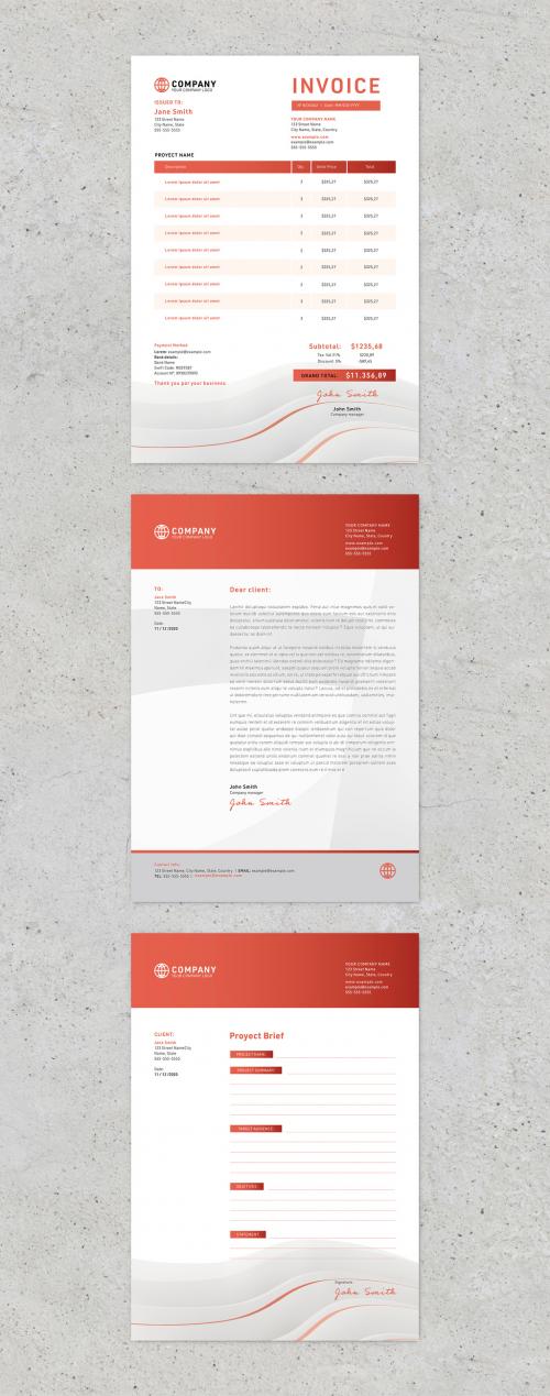 Red Business Style Invoice, Letter and Proyect Brief  - 397274682