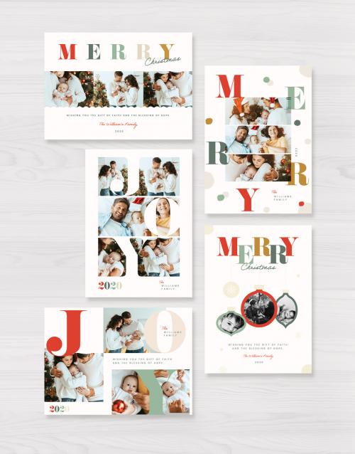 Colorful Typography Christmas Photo Card Layout - 397856152