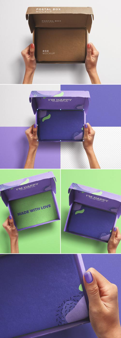 Hands Holding Opened Postal Box Mockup - 397871151