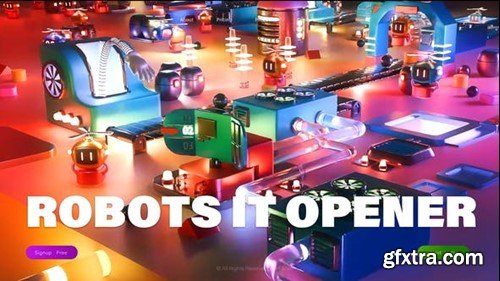 Videohive 3D Glitch Animation AI Colorful Robots IT Opener 50473636