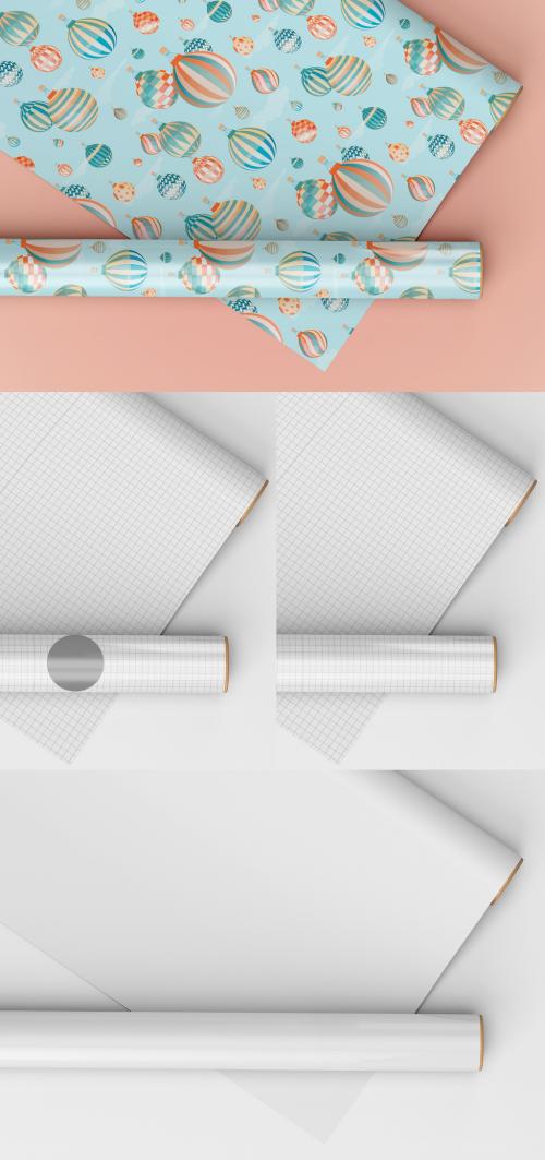 Gift Wrapping Paper Mockup, One Rolled and the Other Stretched - 398328530