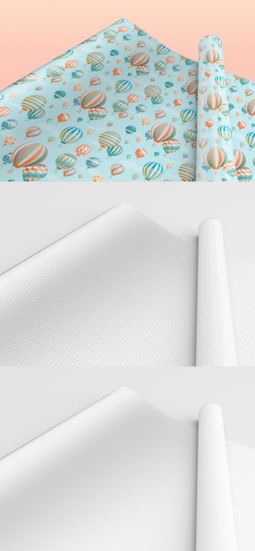 Gift Wrapping Paper Mockup, One Rolled and the Other Stretched - 398328917