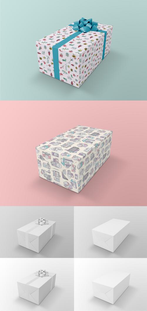 Gift Box Mockup Wrapped in Paper with Ribbon - 398329065