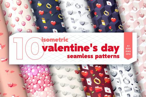 Isometric Valentine's Day Seamless Patterns