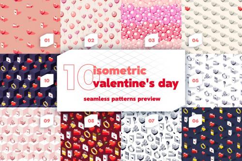 Isometric Valentine's Day Seamless Patterns