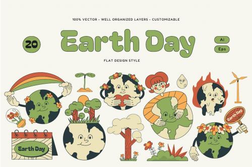White Flat Design Earth Day Asset Illustration