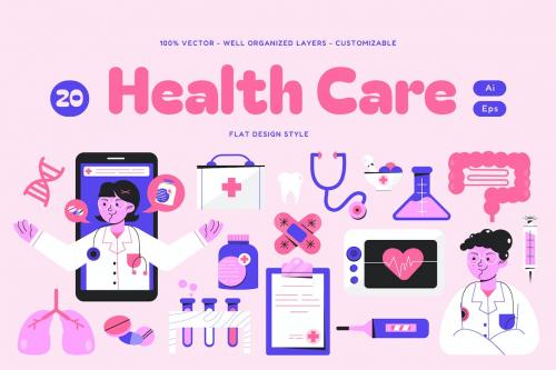 Pink Flat Design Health Care Asset Illustration