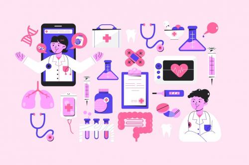 Pink Flat Design Health Care Asset Illustration