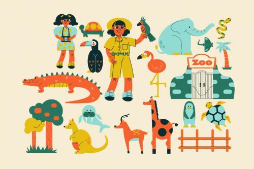 Cream Flat Design Zoo Asset Illustration