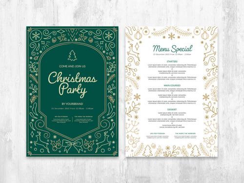 Christmas Menu Poster Flyer Layout with Ornate Festive Illustrations - 398539573