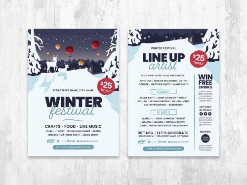 Snowy Winter Christmas Flyer Layout with Evening Scene - 398539823