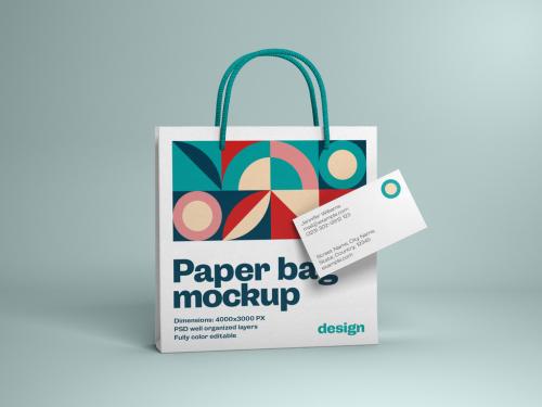 Paper Bag Branding Mockup with Business Cards - 398548976