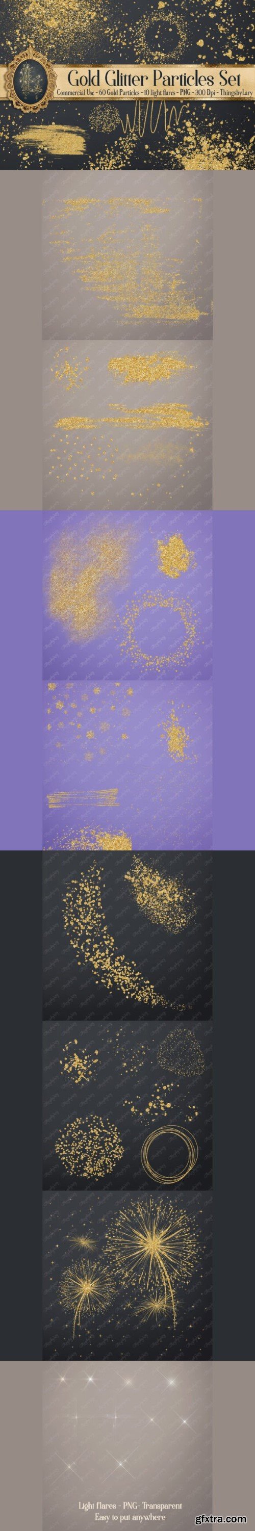 Gold Glitter Particles Overlays PNG