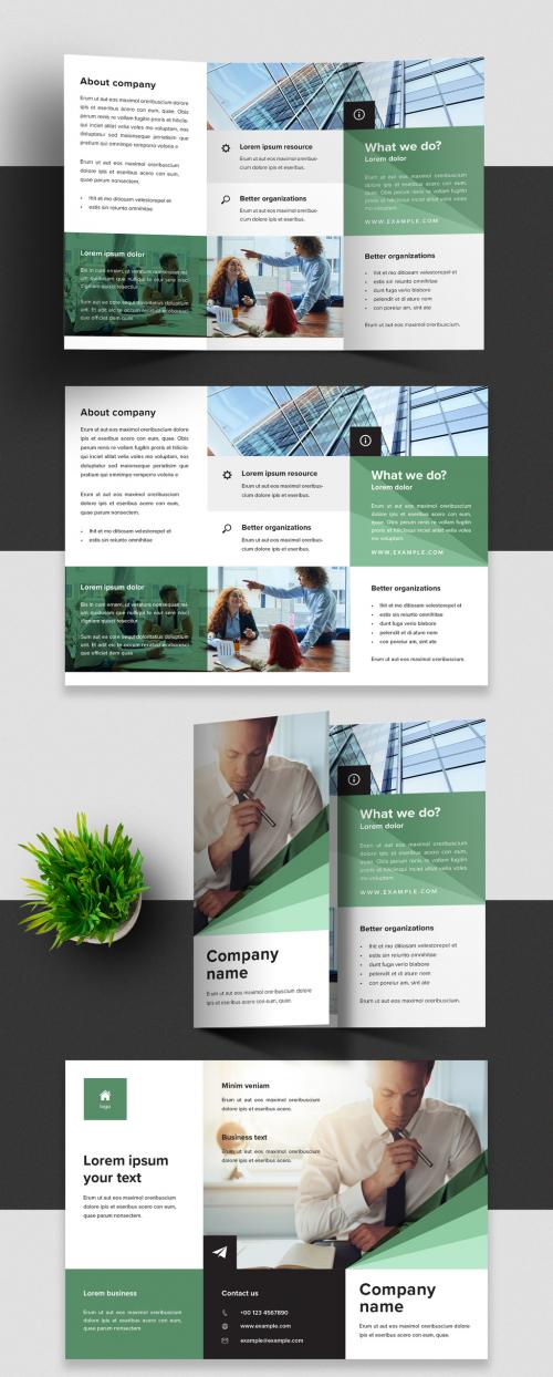 Business Trifold Brochure Layout with Green Accent - 399343995