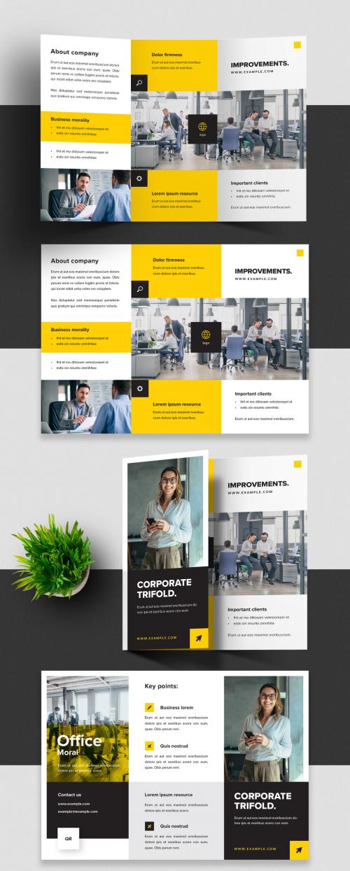 Black and Yellow Trifold Brochure Layout - 399343997