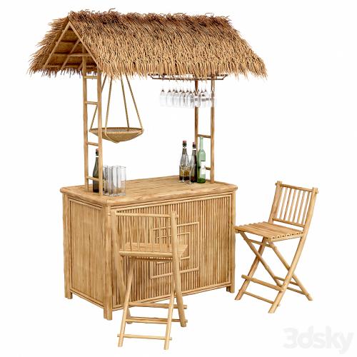 Beach Bamboo Bar with bottles and glasses