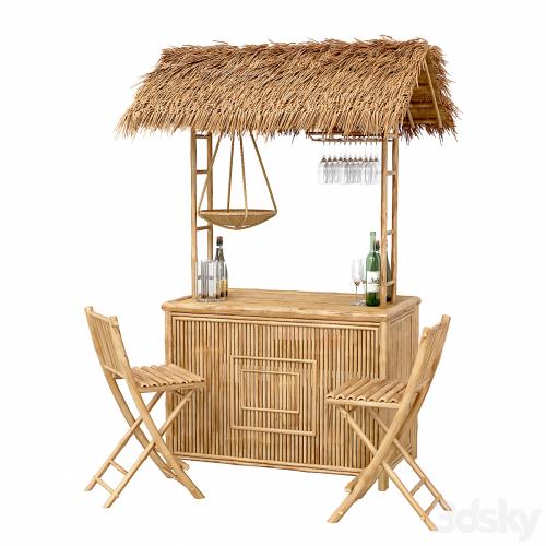 Beach Bamboo Bar with bottles and glasses