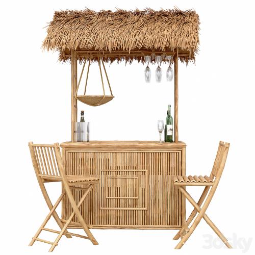 Beach Bamboo Bar with bottles and glasses