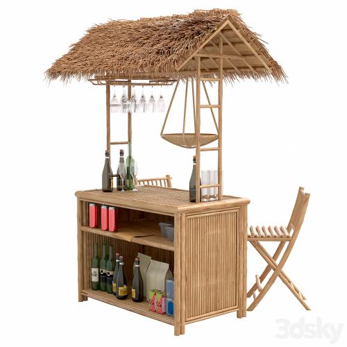 Beach Bamboo Bar with bottles and glasses