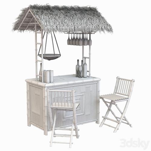 Beach Bamboo Bar with bottles and glasses