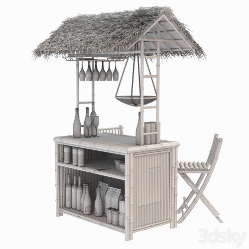 Beach Bamboo Bar with bottles and glasses