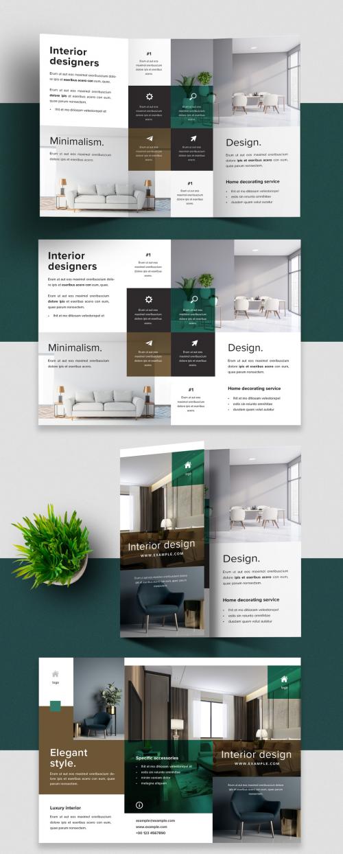 Elegant Trifold Layout with Green and Brown Accent - 399344130