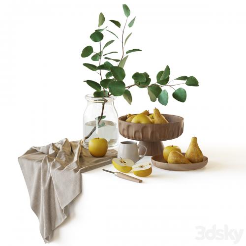 Decorative set with fruits and eucalyptus branch