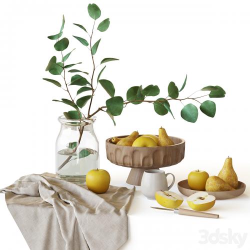 Decorative set with fruits and eucalyptus branch