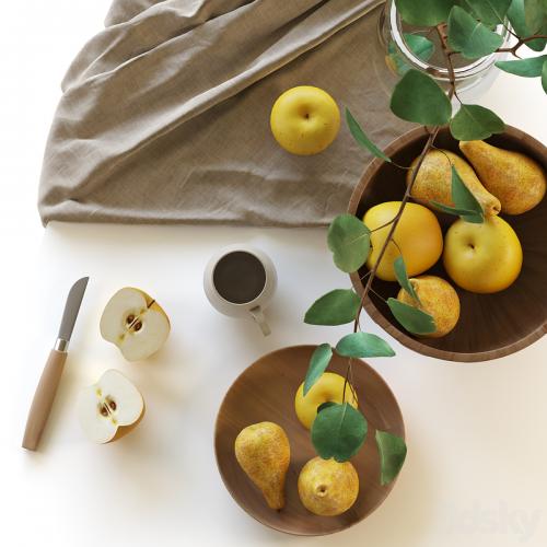 Decorative set with fruits and eucalyptus branch