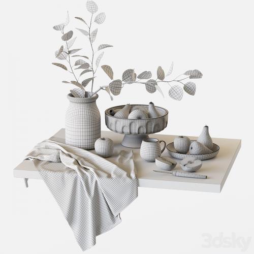 Decorative set with fruits and eucalyptus branch