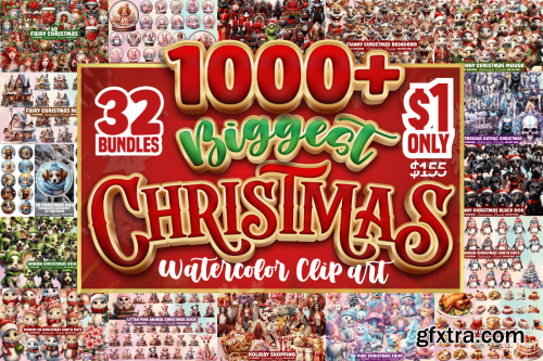 Biggest Christmas Watercolor Clipart Bundle