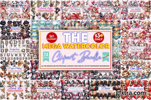 Mega Watercolor Clipart Bundle