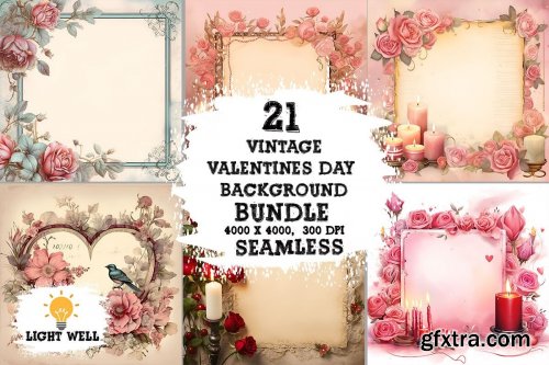 Vintage Valentines Day Backgrounds Paper Bundle