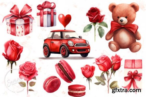 Watercolor Valentines Day Clipart Bundle 88247294