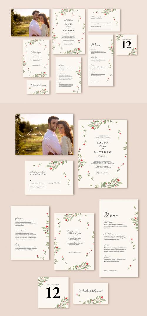 Watercolor Wedding Suite with Floral Elements - 399833236