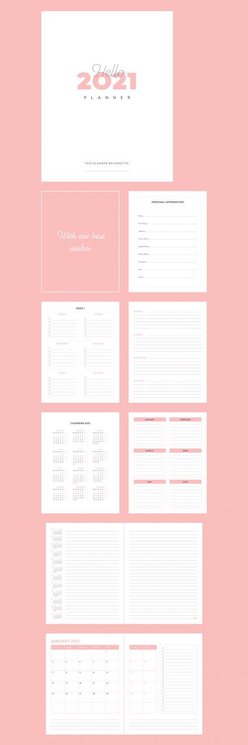 Agenda Planner 2021 Layout with Pink Accents - 399838648