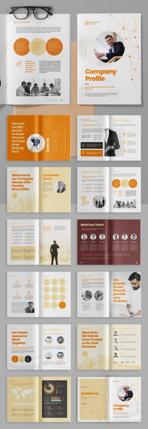 Company Profile Brochure Layout with Abstract Low Poly Line Elements - 399838716