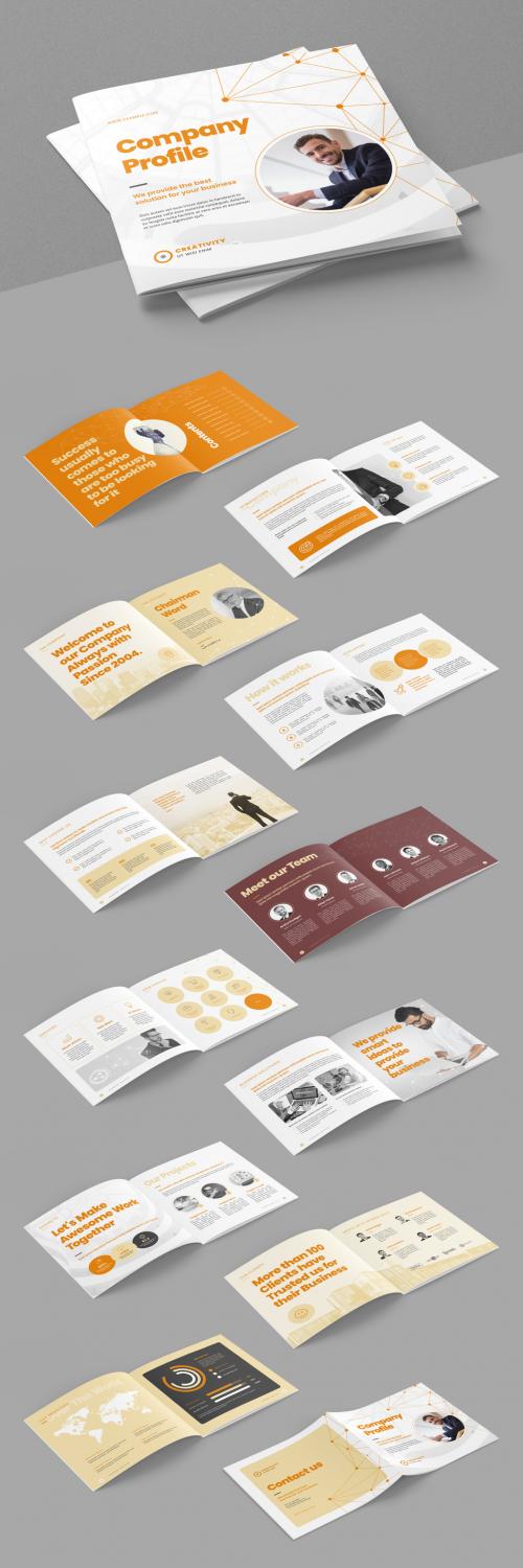 Company Profile Brochure Layout with Abstract Low Poly Line Elements - 399838725